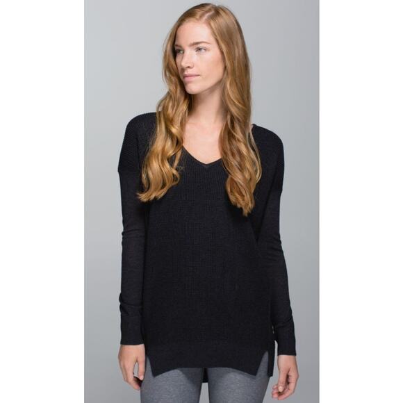 LULULEMON The Sweater Life V Neck Pullover Heathered Black Gray Estimated 6 8 S - Picture 4 of 8